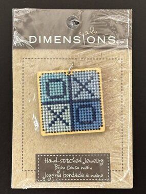 Dimensions Hand-Stitched Jewelry Kit – Cross Stitch Pendant Blue Pattern New